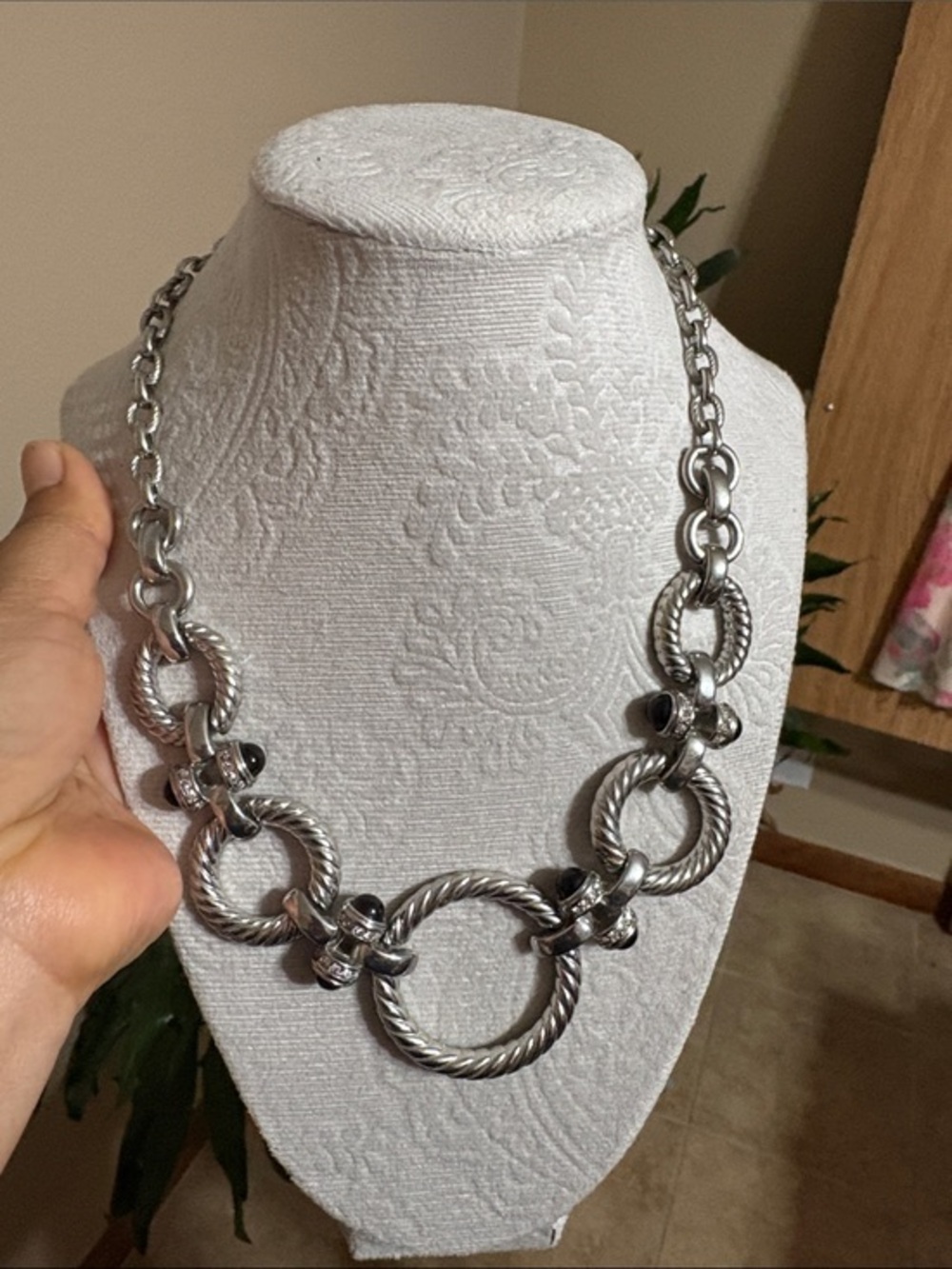 White House Black Market Silver-Tone Twisted Ring Necklace